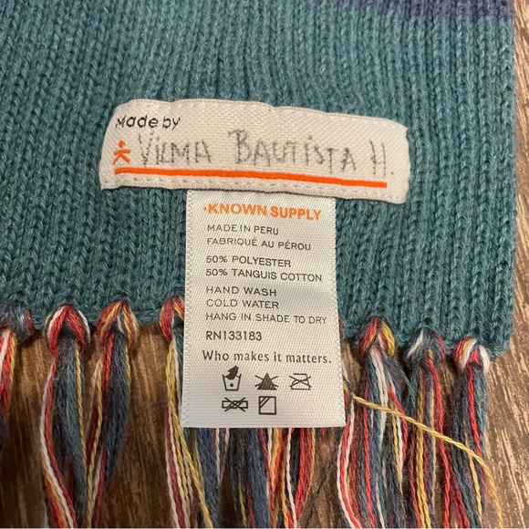 Handmade Peru Cotton Blend Xtra Long Colorful Striped Scarf Artisan Made Unisex - Picture 2 of 8